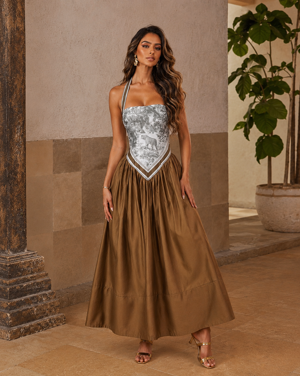 Golden Safari Couture Maxi Dress
