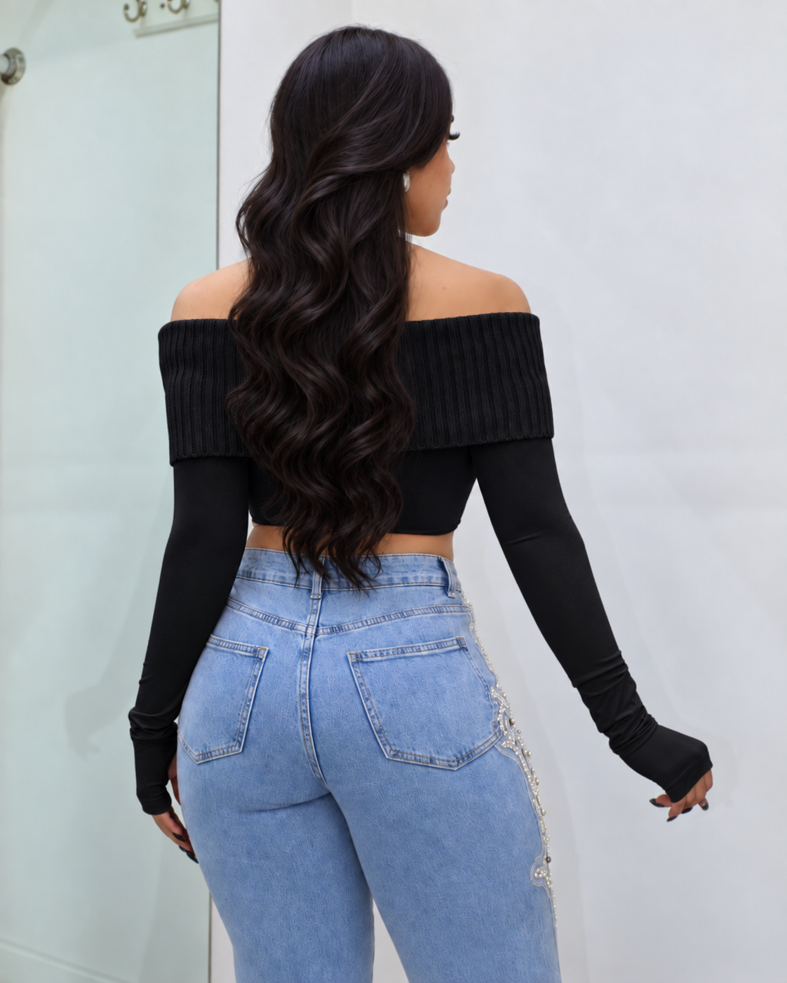 Allure Off-Shoulder Knit Top – Black