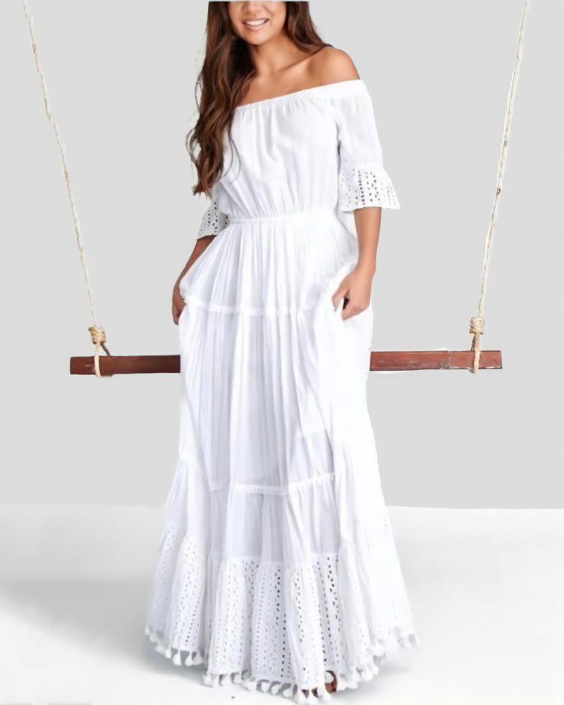 Santorini  Vibes White Crochet  Maxi Dress