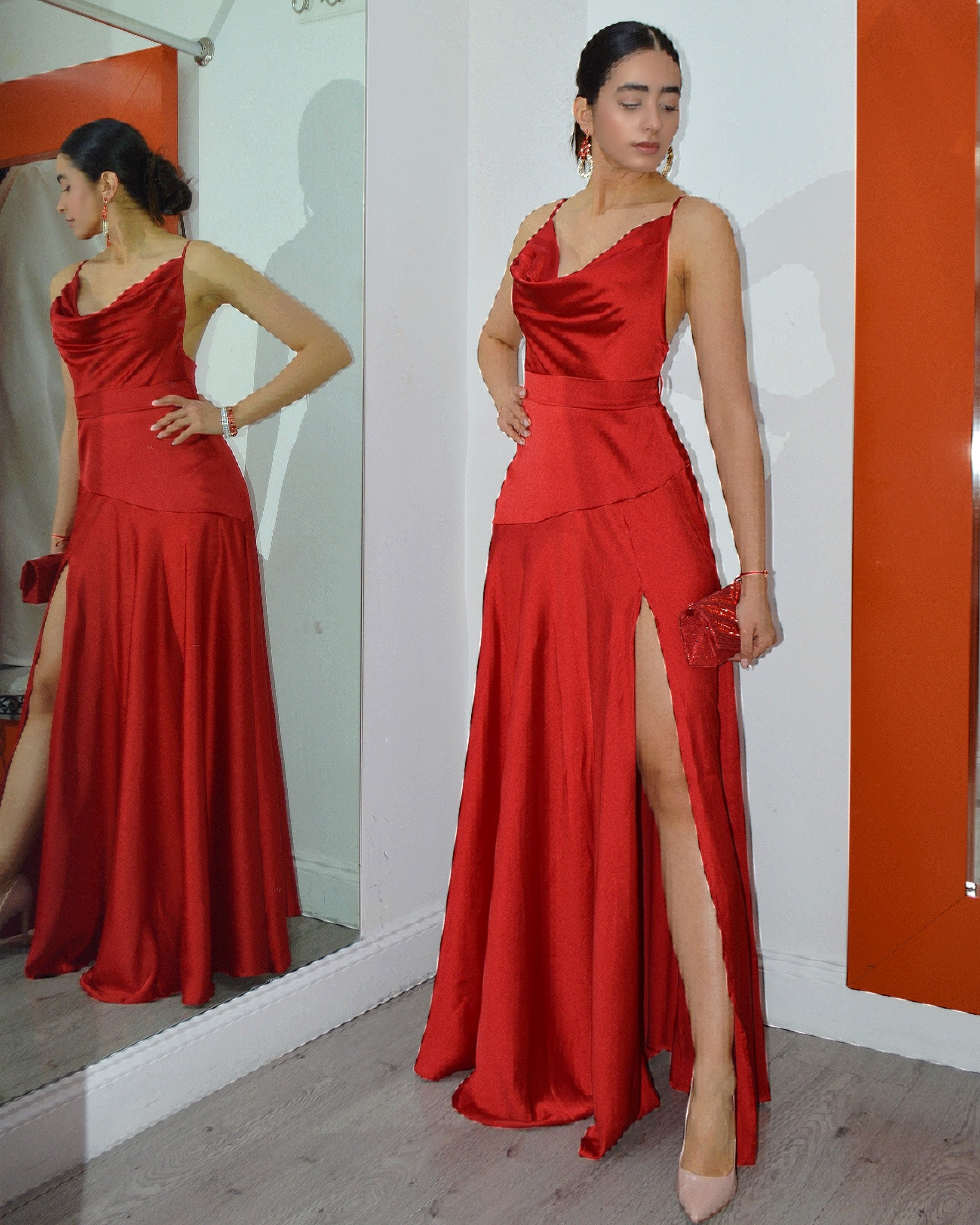 In Love With My Stylish Maxi Dress Red 100 Percent Satin No Stretch Flattering Fit