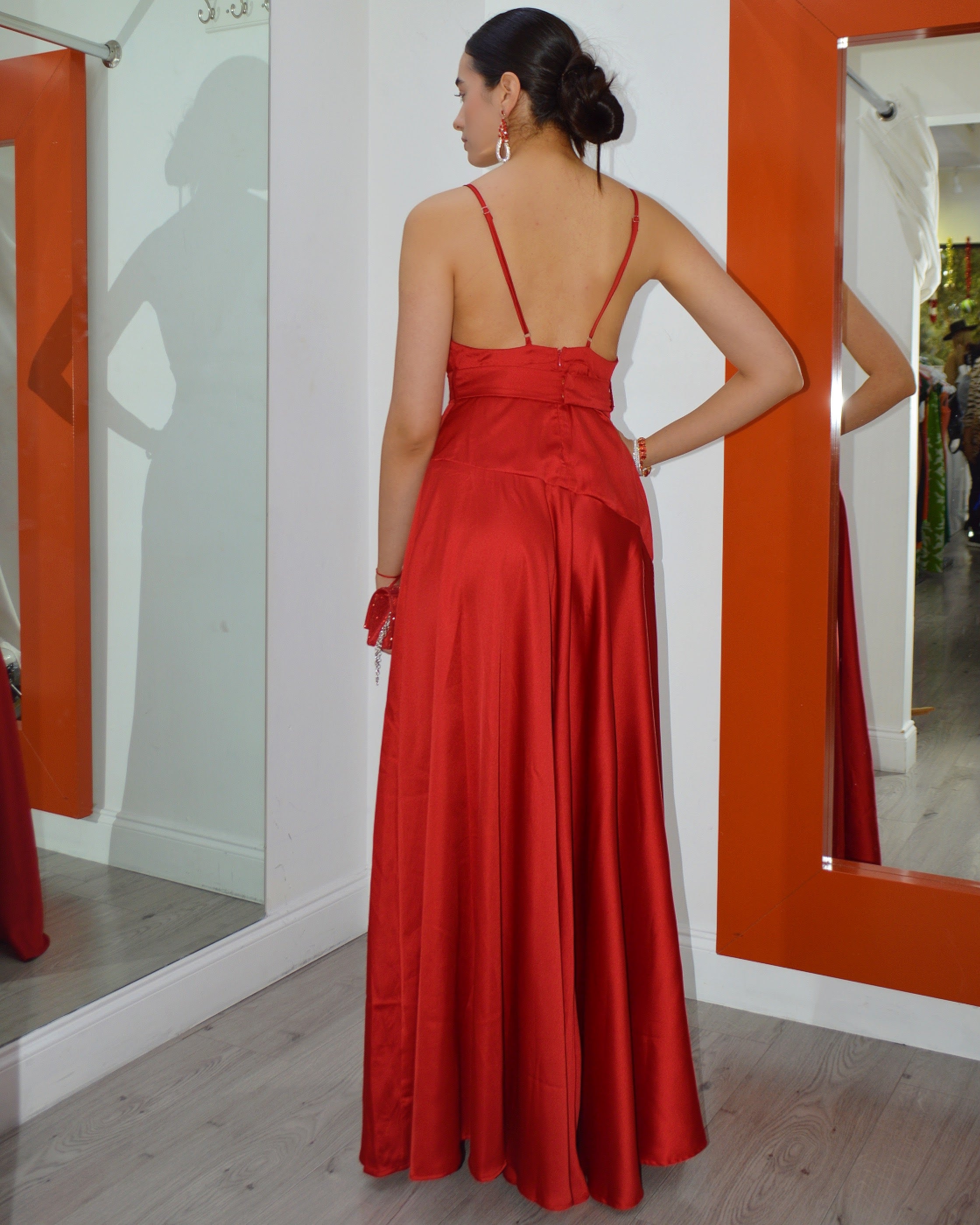 In Love With My Stylish Maxi Dress Red 100 Percent Satin No Stretch Flattering Fit