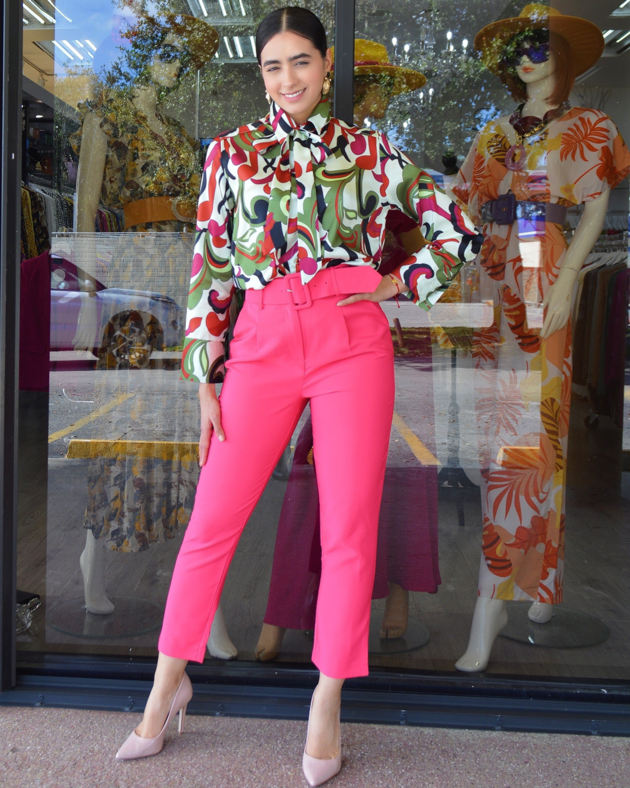 Find Me Here High Waist Straight Leg Pants - Hot Pink No Stretch 100 Percent Polyester