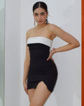 Incredibly Sassy Strapless Mini Dress Black And White Pattern With Stretch Polyester For Any Event