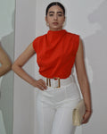 Confidence Is Earn High Neck Sleeves Blouse Red - Premium Non Stretch 100 Percent Material