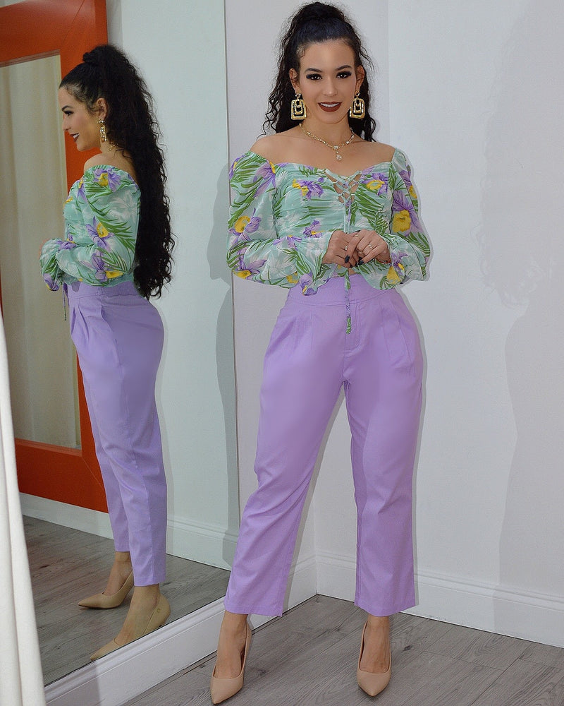 Always in Style  Pleaded Straigth  Pants Lilac