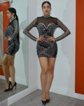 Sassy But Classy Rhinestone Dress Black - Elegant Mesh Detail 100 Percent Polyester Ideal Eveningwear