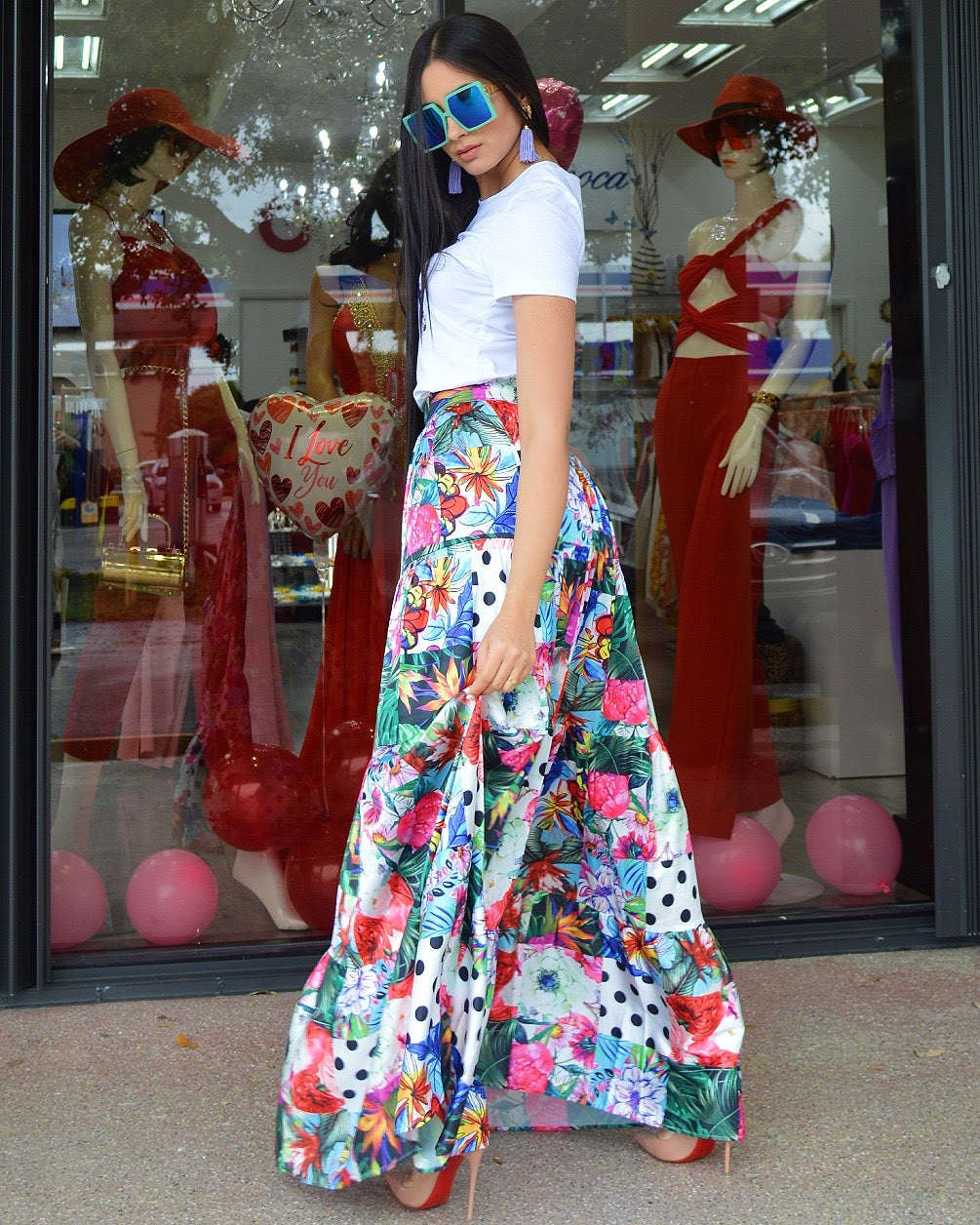 Bella Ciao Pattern Maxi Skirt Polyester No Stretch Long Flowing Womens Fashion Skirt