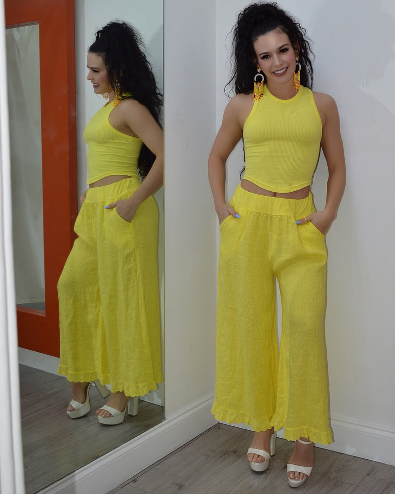 Confidence Is All Italian Linen  Pants Yellow