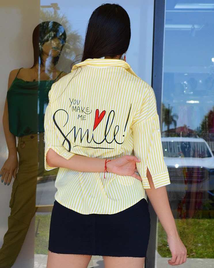 You Make Me Smile Stripe Yellow Shirt