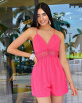 Brand Crochet Back Romper Hot Pink - Evening Chic No Stretch With Adjustable Waist Strap