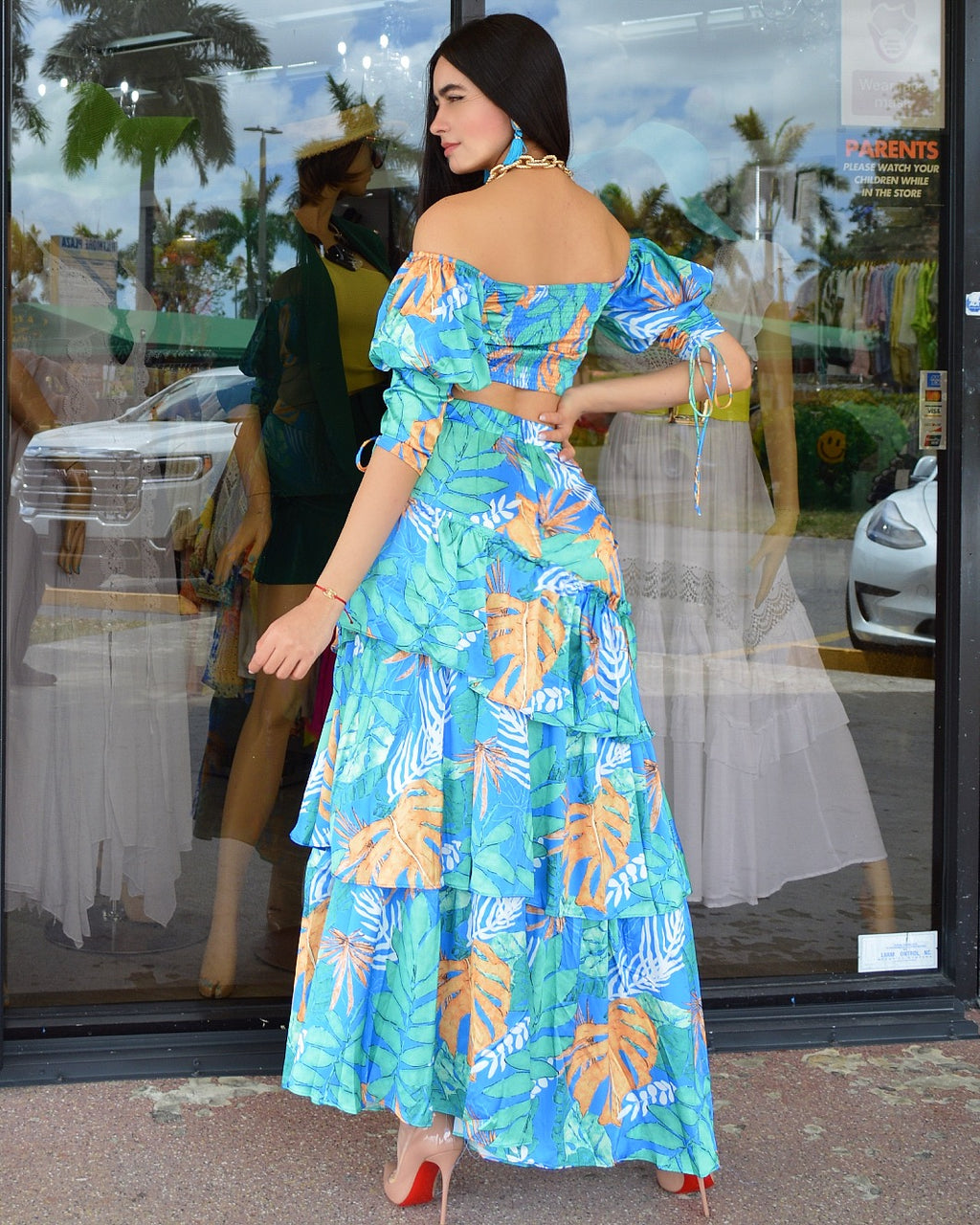 Bahama Blue Printed Skirt Set In Polyester Fabric No Stretch For Everyday Comfort And Style