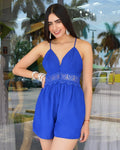 Nova Couture Crochet Back Romper Royal Blue - Adjustable Waist Straps for Perfect Fit