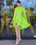 See You Talking About It High Low Mini Dress Lime Green - 100 Percent Cotton No Stretch
