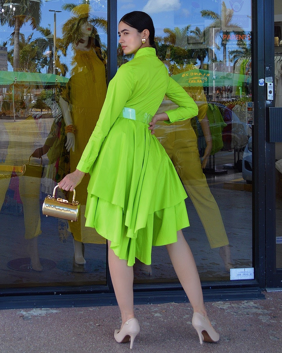 See You Talking About It High Low Mini Dress Lime Green - 100 Percent Cotton No Stretch