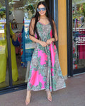 Amalfi Coast Satin Leopard Print Hot Pink Maxi Dress 100 Percent Italian Satin Luxury Gown