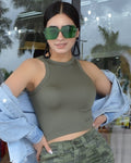 Close Friends Crop Top Olive - Polyester Cotton Blend No Stretch For Everyday Comfort