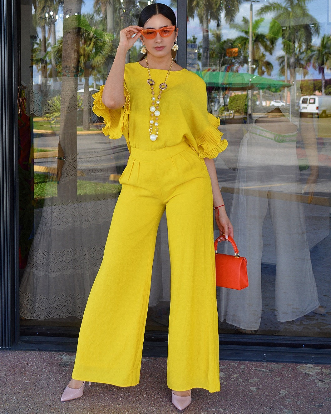 I Hear Your Wishes Linen Palazzo Pants Yellow