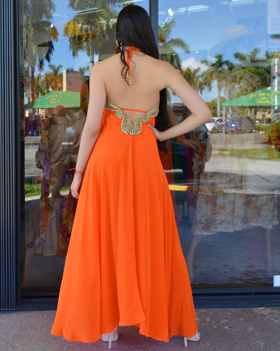 Exclusive Taste Embellished Maxi Dress Orange