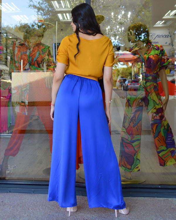 Hear Your Thoughs  Satin Palazzo Pants Royal Blue