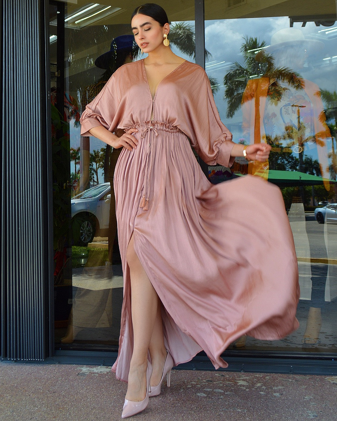 Flawless Feelings Silk Maxi Dress Blush