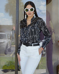 TrendLine Facing You Button Down Shirt Black - Cotton-Polyester Blend Nonstretch Fabric For Everyday Wear
