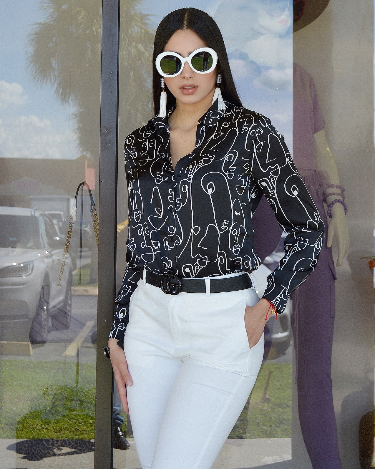 TrendLine Facing You Button Down Shirt Black - Cotton-Polyester Blend Nonstretch Fabric For Everyday Wear
