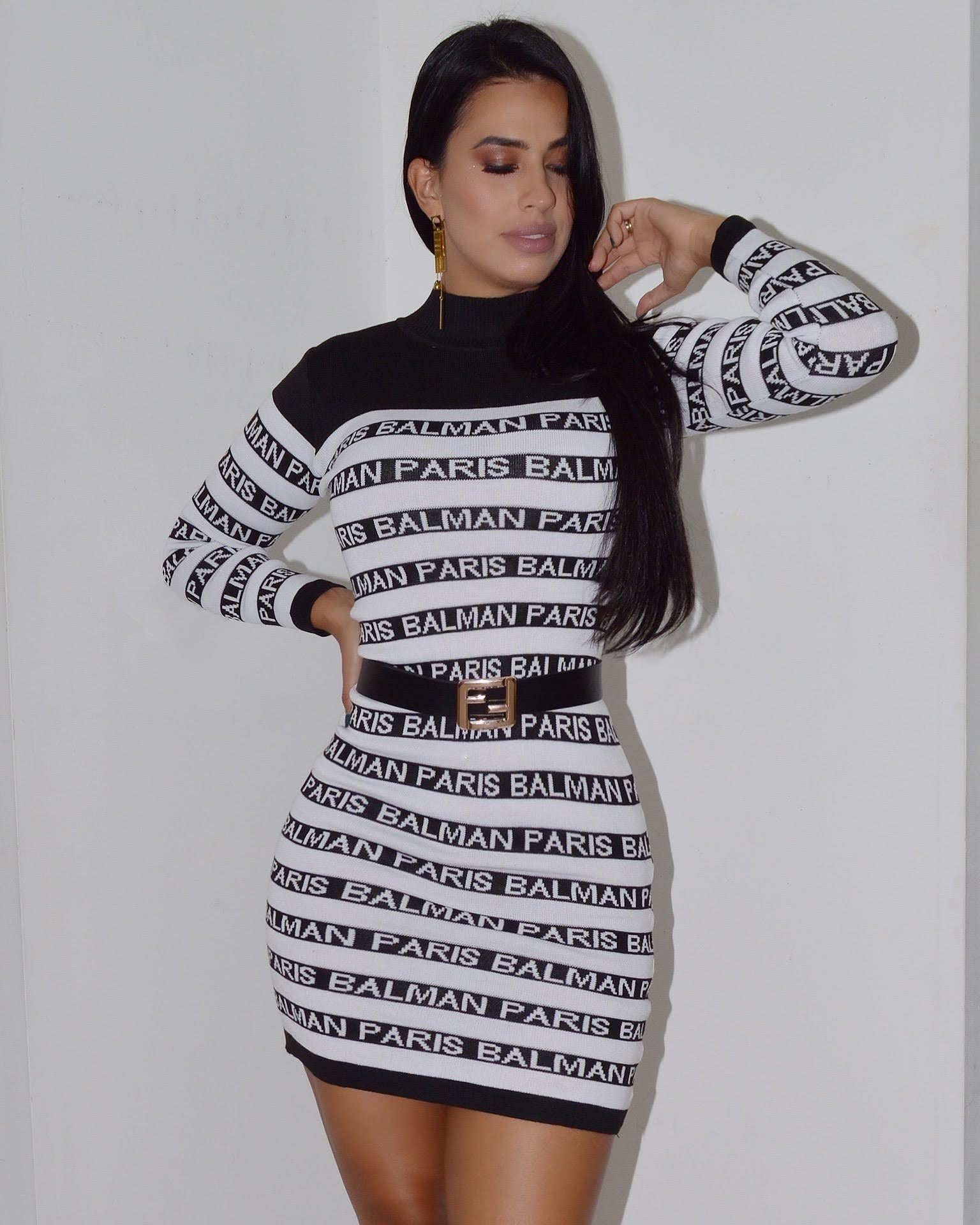 Proud of You Black and White Dress - One Size Viscose Spandex Moderate Stretch Knit
