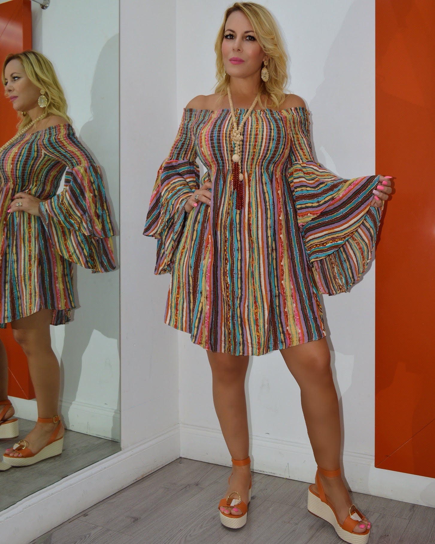 Marzela Multicolored Long Sleeve Dress - 100 Percent Cotton Comfort and Chic Everyday Style