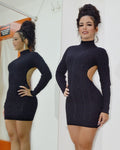 My True Complement Open Back Sweater Dress Black - Elegant Stretch Knit For Any Event