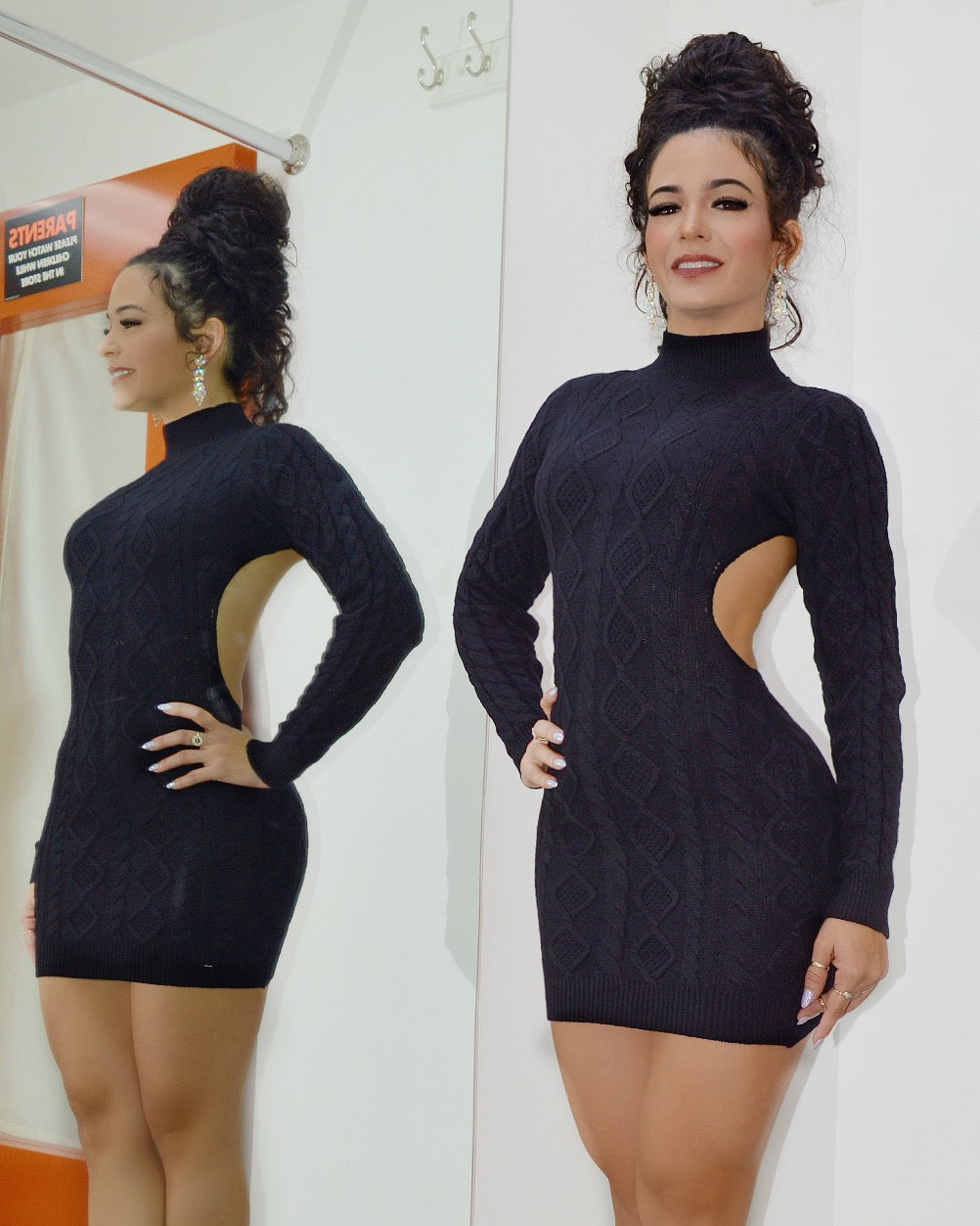 My True Complement Open Back Sweater Dress Black - Elegant Stretch Knit For Any Event