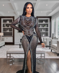 Keepshine Rhinestone Gown Dress - Elegant Allover Mesh With Sparkling Shine For Formal Events
