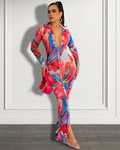 Drinks In Havana Maxi Dress - See Through Mesh Red And Blue Hundred Percent Polyester Spandex Versatile Dress Or Cover Up