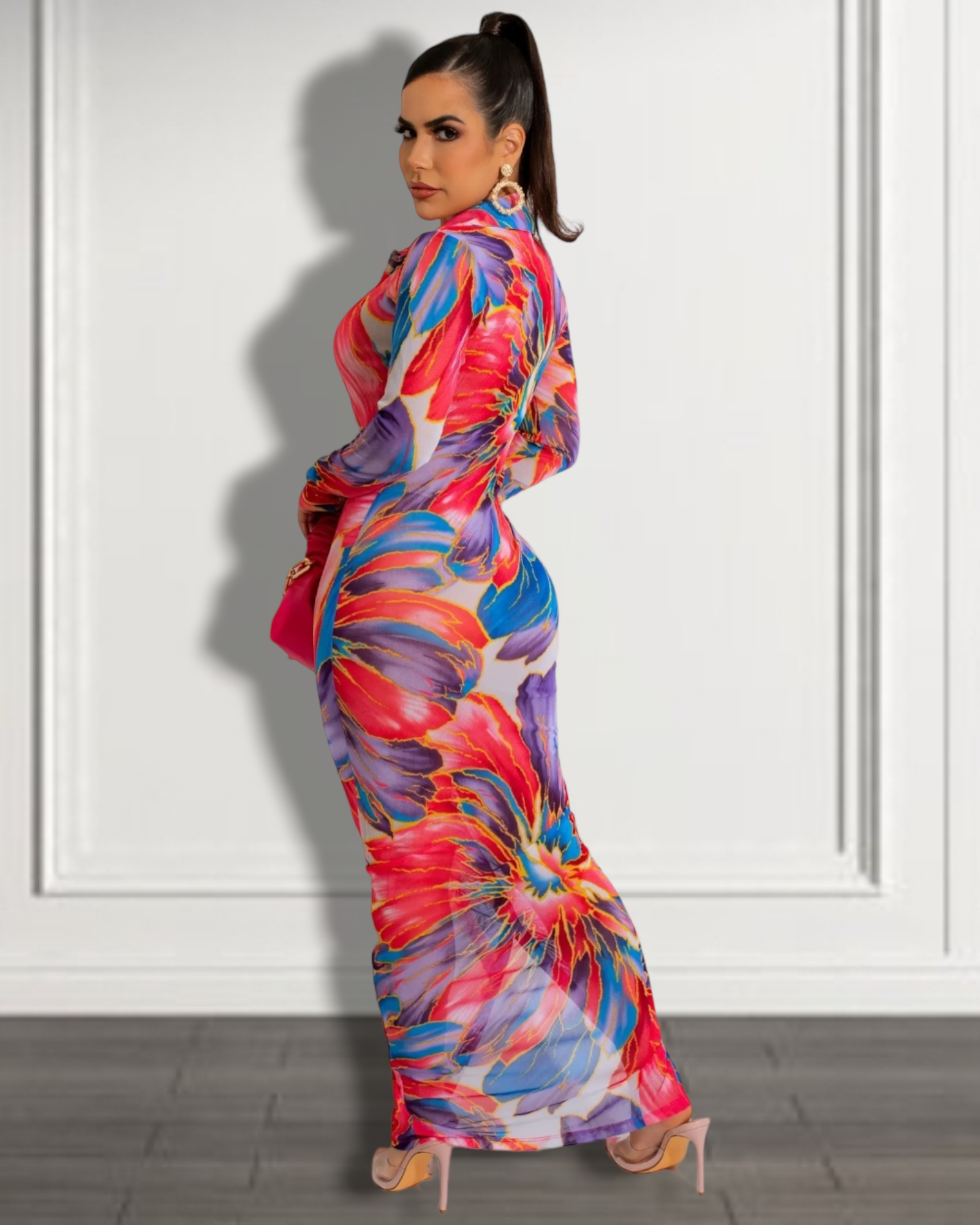 Drinks In Havana Maxi Dress - See Through Mesh Red And Blue Hundred Percent Polyester Spandex Versatile Dress Or Cover Up