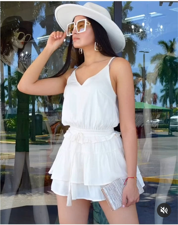 Far Away  Flare Romper Ivory