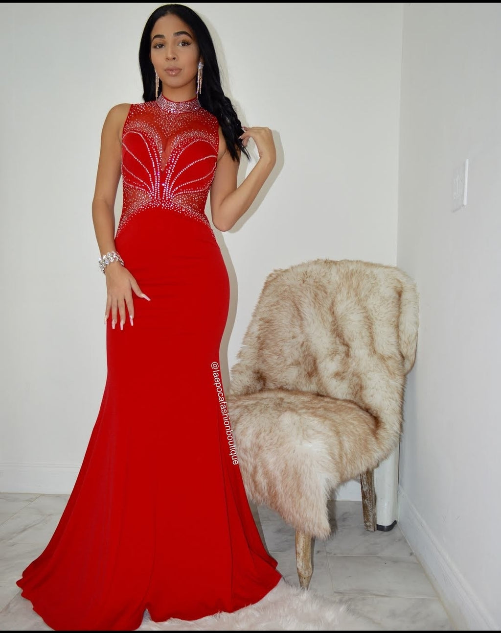 Aurora Couture Prom Night Maxi Gown Red - 100% Polyester With Moderate Stretch For Elegant Events