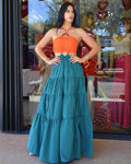 A Bit Extra Two Tone Cape Fabric Maxi Dress For Formal Events Satin Polyester Blend Statement Piece