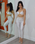 Call My Name White Two Piece Pant Set With Stretch Lycra Top And Bottom Belt Not Included