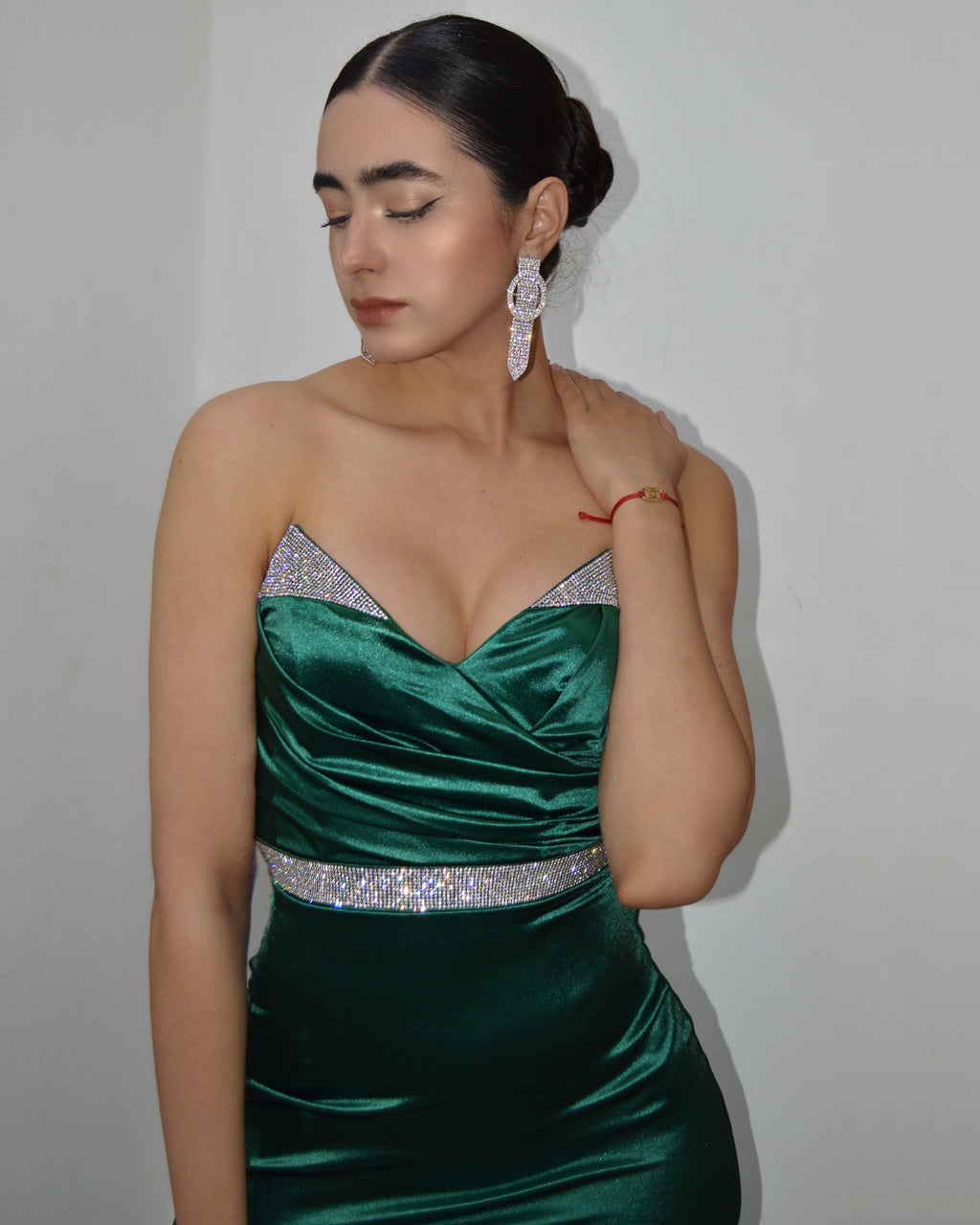 Always Glam Rhinestone Embellished Gown Dress Deep Green Formal Evening Wear For Black Tie Events
