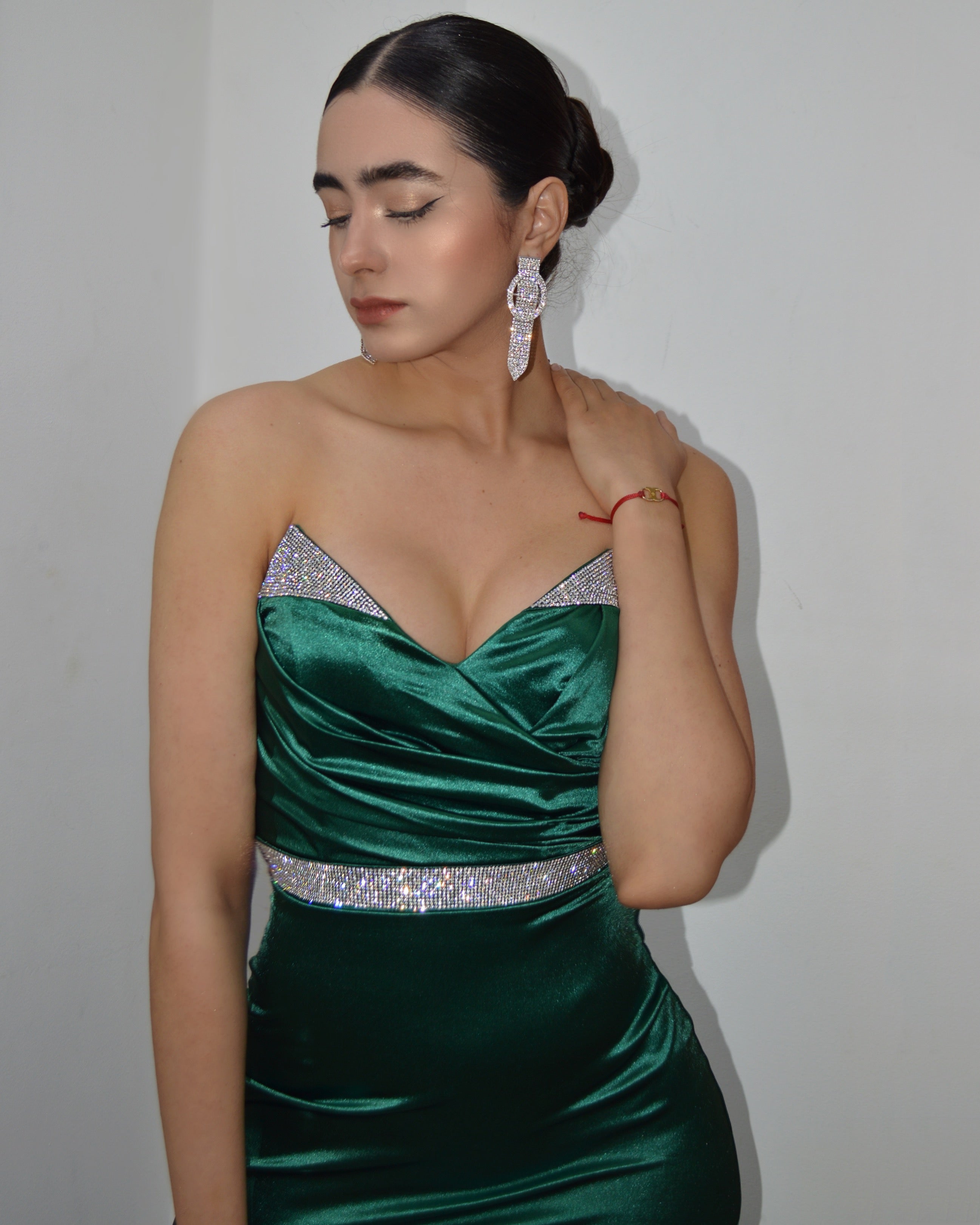 Always Glam Rhinestone Embellished Gown Dress Deep Green Formal Evening Wear For Black Tie Events