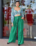 Many Flavor Satin Palazzo Pants Emerald Green - Incredibly Flattering Fit With No Stretch