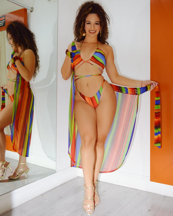 When Sun Hits Stripe Swimwear Set - La Epoca Fashion 