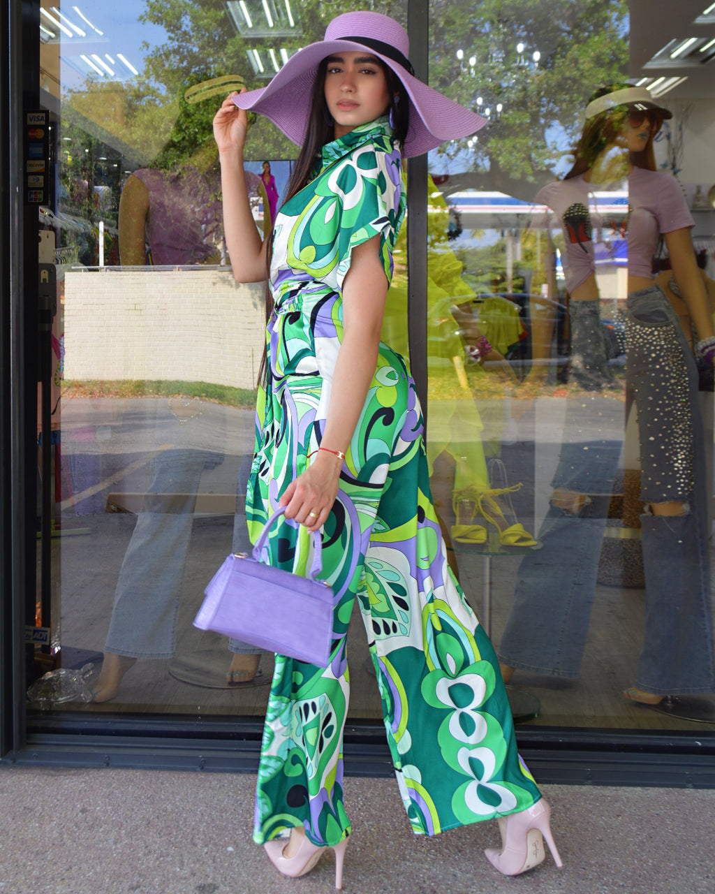 Discover Paradise Printed Jumpsuit Green - Breathable Chiffon Cotton Blend No Stretch Comfort