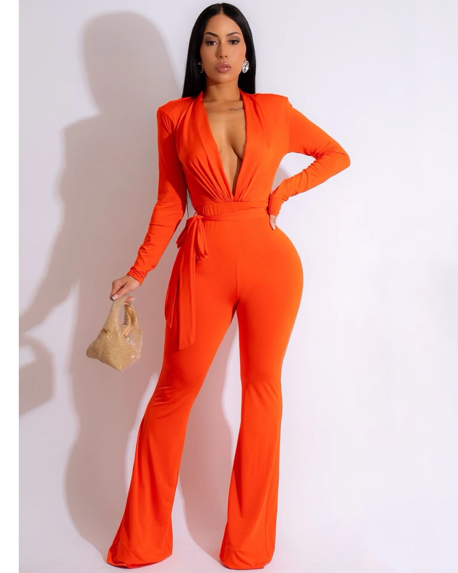 Awaiting On You Dear Jumpsuit In Bold Orange For Evening Wear With Comfortable Stretch And All Night Confidence