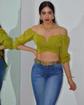 Lets Be Sexy Crop Blouse Apple Green - Non Stretch Polyester Cotton Blend Cropped Shirt