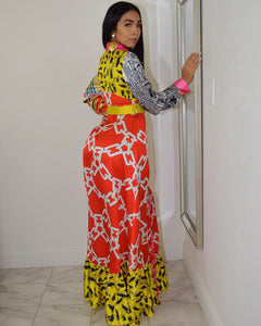 Chic in Print Long Sleeve  Maxi Dress - La Epoca Fashion 