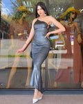 Above the Line One Shoulder Gown Maxi Dress Grey Silver