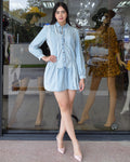Close By Tensel Light Denim Color Mini Dress - Mesh Detail And Moderate Stretch Polyester Fabric