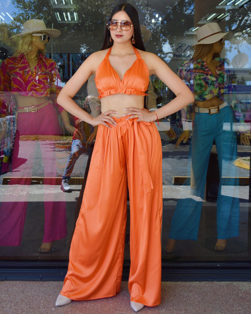 Summer Season Satin Pant Set Orange