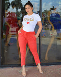 Ella Red Viscose Italian Pants - La Epoca Fashion 