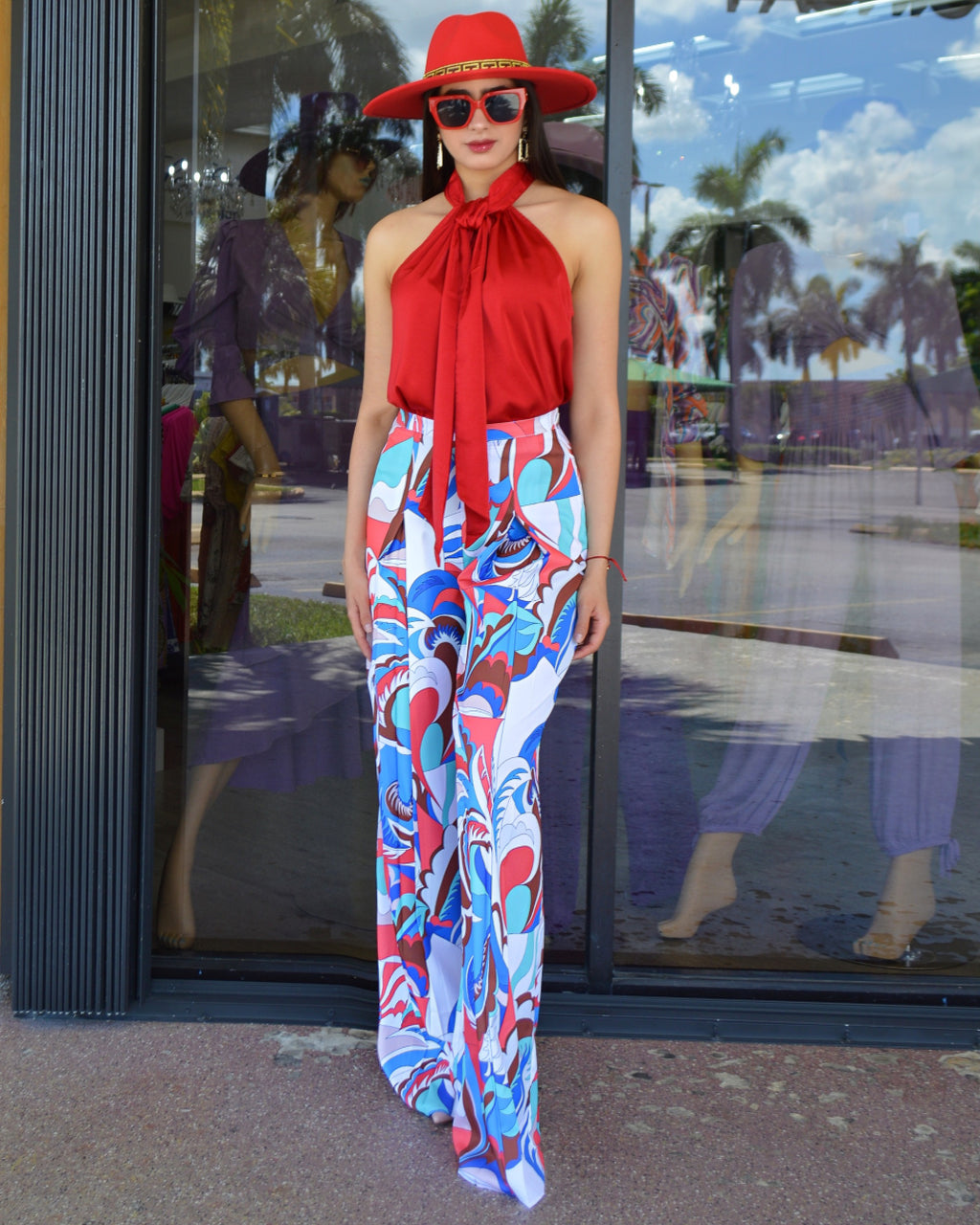 Ahead Of You Multicolor Palazzo Pants Wide Leg Silhouette Polyester Non Stretch With Structured Draped Fit